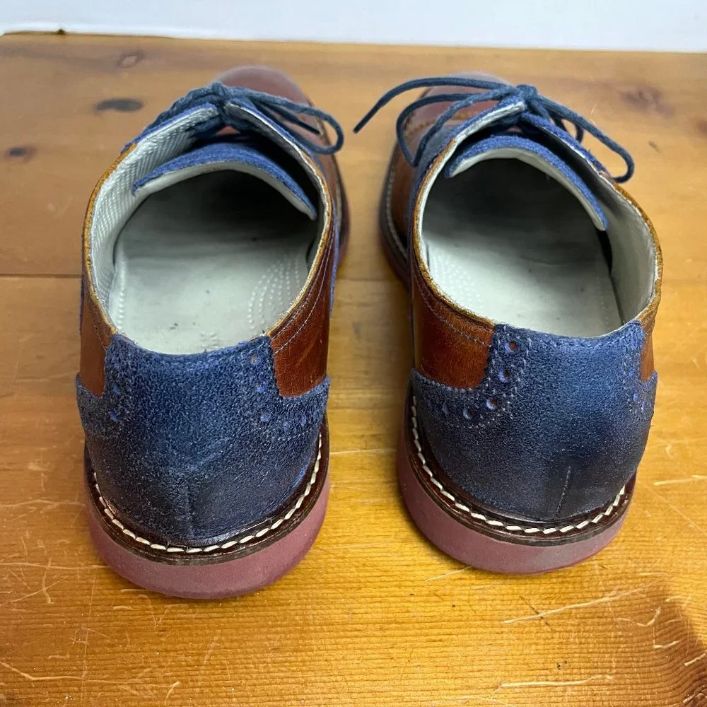 Cole Haan | Blue Suede Saddle Heel Oxfords